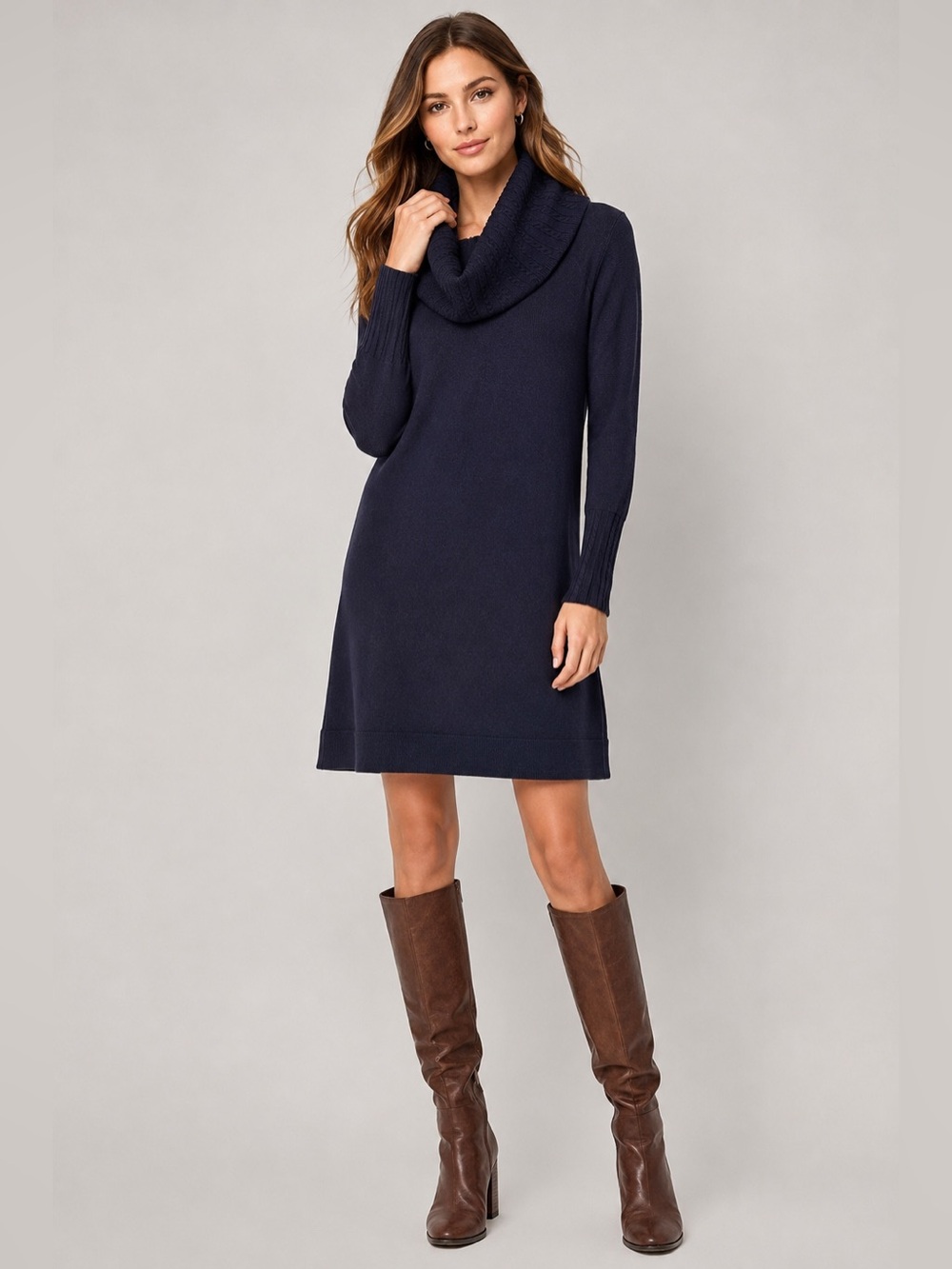 NEW Vince Camuto Long Sleeve Cowl Neck Sweater Knit Dress Navy Blue Size S NWT